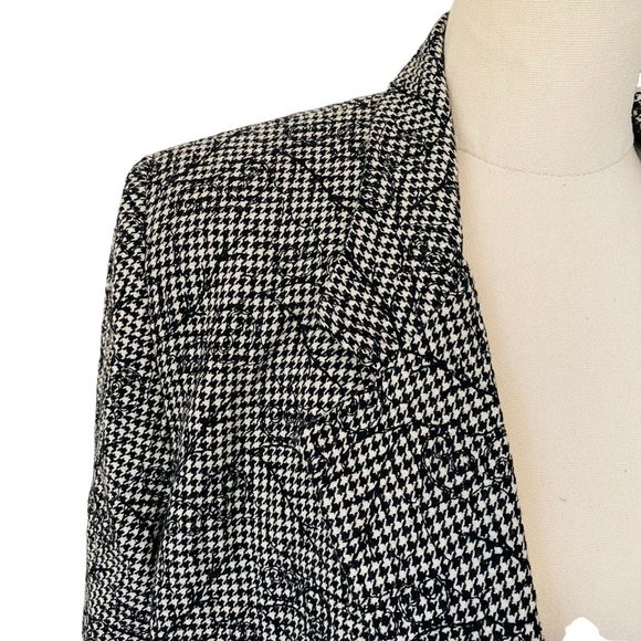 Vintage Women’s Size M/L Pure Wool Houndstooth Floral Boyfriend Blazer Jacket - Picture 4 of 12